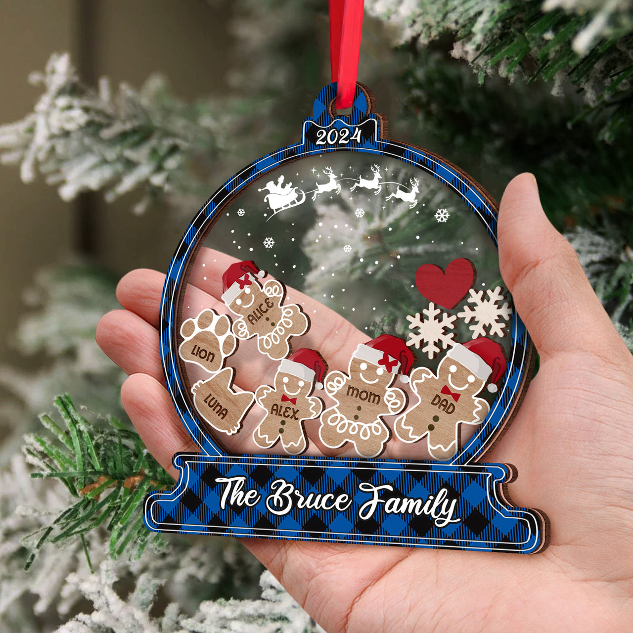 Personalized Shaker Ornament - Christmas Gift For Family - Colorful Gingerbread Cookie With Hat Family
