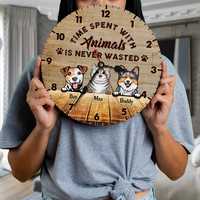 Thumbnail for Custom Time Spent With Animals Wall Wooden Clock, Gift For Pet Lover