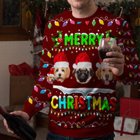 Thumbnail for Personalized Ugly Christmas Sweater - Christmas Gift For Pet Lovers - Funny Face Photo Christmas Lights