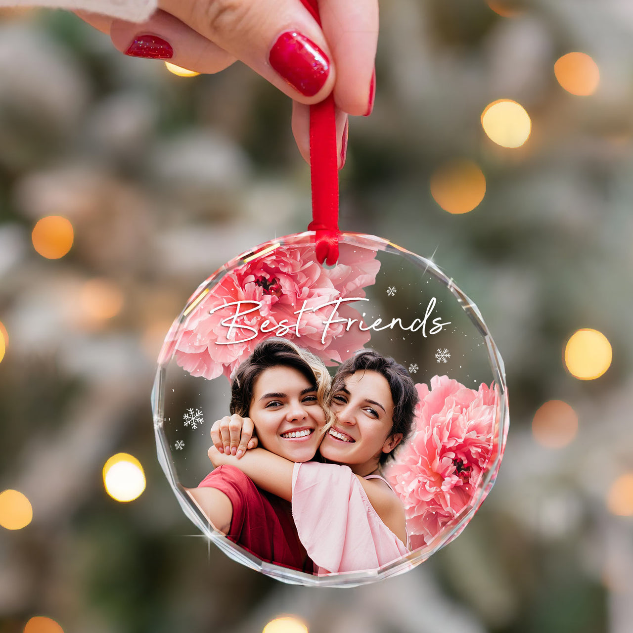 Personalized Christmas Decorative Glass Ornament - Gift For  Besties - Flower Besties Forever