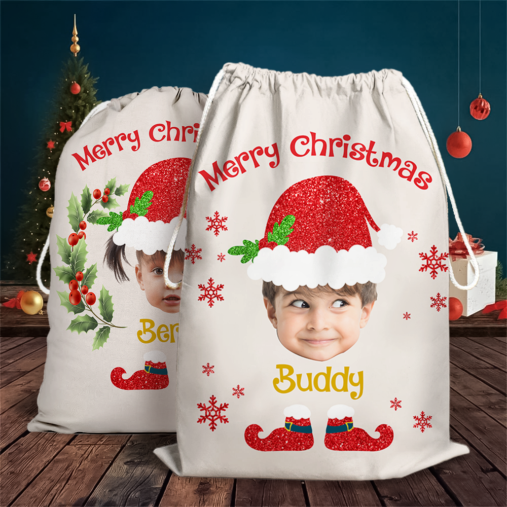 Custom Face Photo Baby Claus Family Santa Sack, Christmas Gift