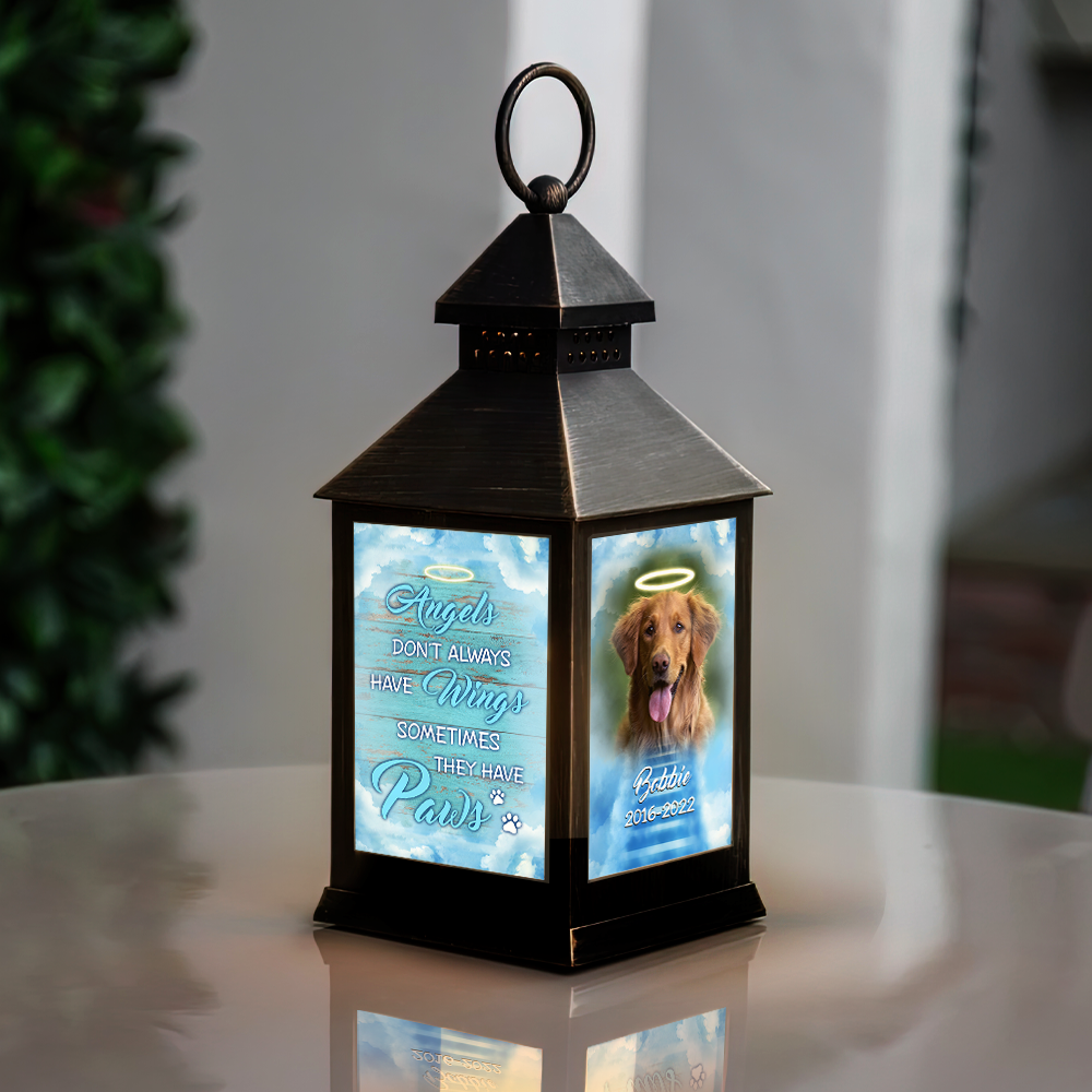 Personalized Angels Sometimes Have Paws Dog Memorial Lantern, Sympathy Gift For Dog Lovers