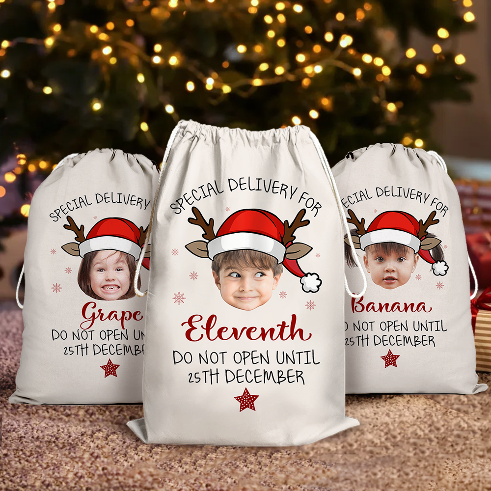 Personalized Santa Sack - Christmas Gift For Family & Pet Lover - Reindeer Santa Hat Photo