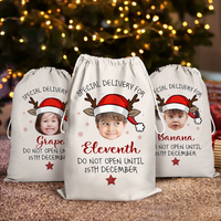 Thumbnail for Personalized Santa Sack - Christmas Gift For Family & Pet Lover - Reindeer Santa Hat Photo