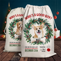 Thumbnail for Custom Dog Photo & Bone With Wreath Santa Sack, Christmas Gift