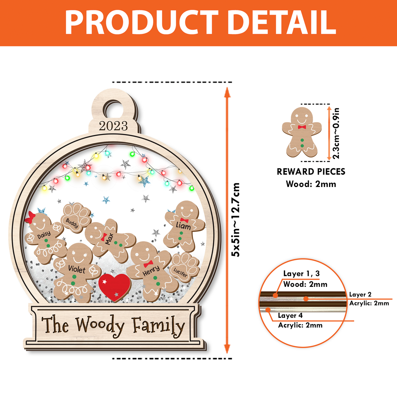 Personalized Shaker Ornament - Christmas Gift For Family - Gingerbread Family Cookies