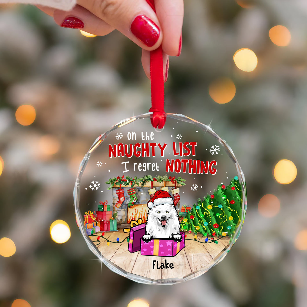 Personalized Christmas Decorative Glass Ornament - Gift For Dog Cat Lovers - On The Naughty List