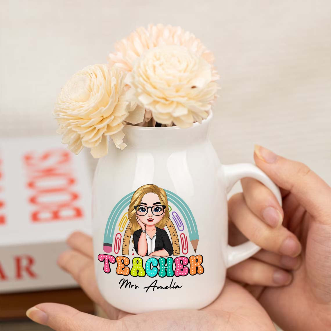 Personalized Teacher Rainbow Ceramic Flower Vase, Appreciation Gift For Teachers