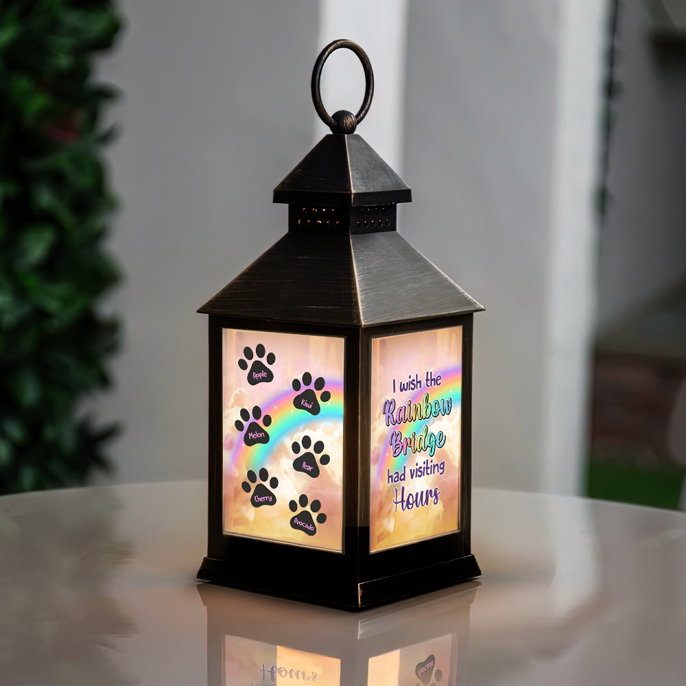 Personalized Dog Cat Memorial Rainbow Bridge Lantern, Sympathy Gift For Pet Lovers