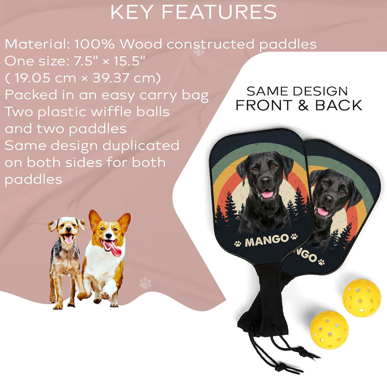 Personalized Pickleball Kit - Gift For Pet Lover - Retro Rainbow Dog Cat Photo