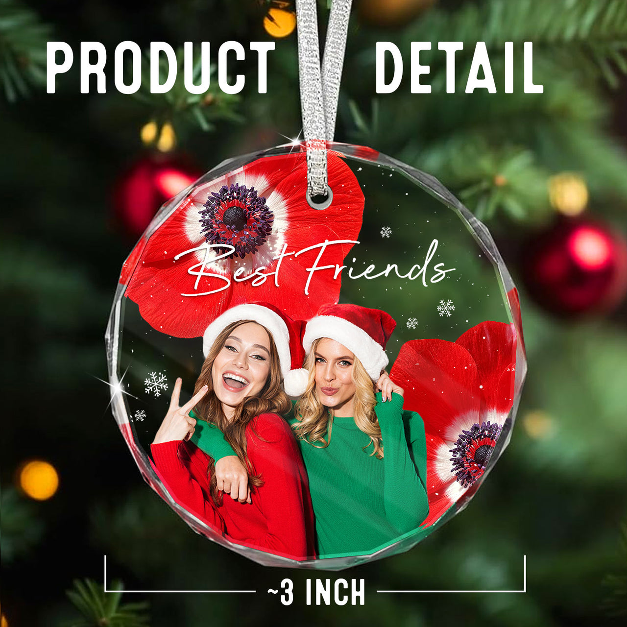 Personalized Christmas Decorative Glass Ornament - Gift For  Besties - Flower Besties Forever