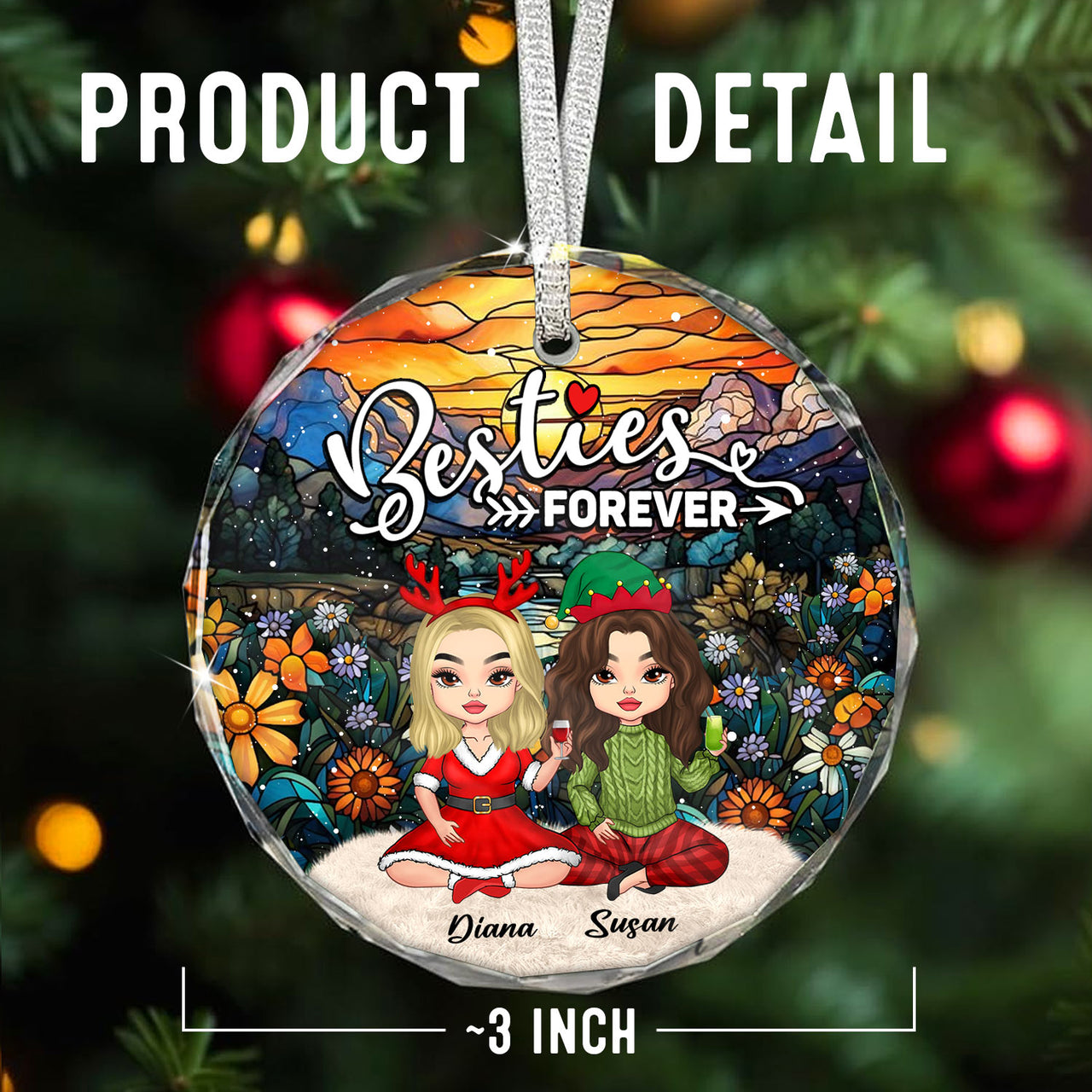 Personalized Ceramic Ornament - Christmas Gift For Besties - Sun Catcher Style Besties Forever