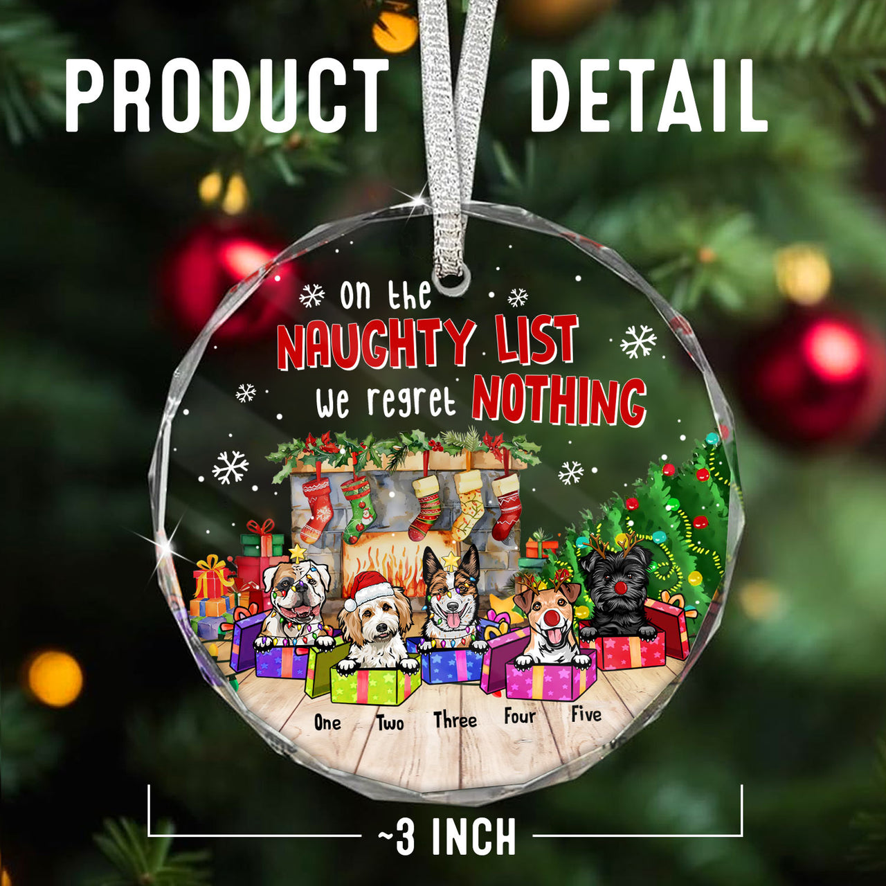 Personalized Christmas Decorative Glass Ornament - Gift For Dog Cat Lovers - On The Naughty List