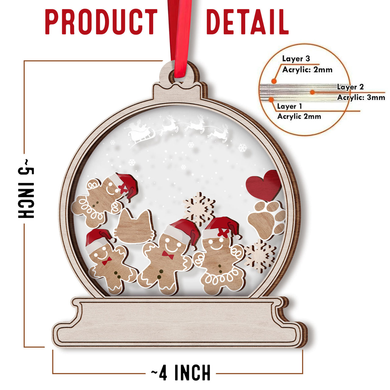 Personalized Shaker Ornament - Christmas Gift For Family - Colorful Gingerbread Cookie With Hat Family