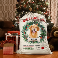 Thumbnail for Custom Dog Photo & Bone With Wreath Santa Sack, Christmas Gift