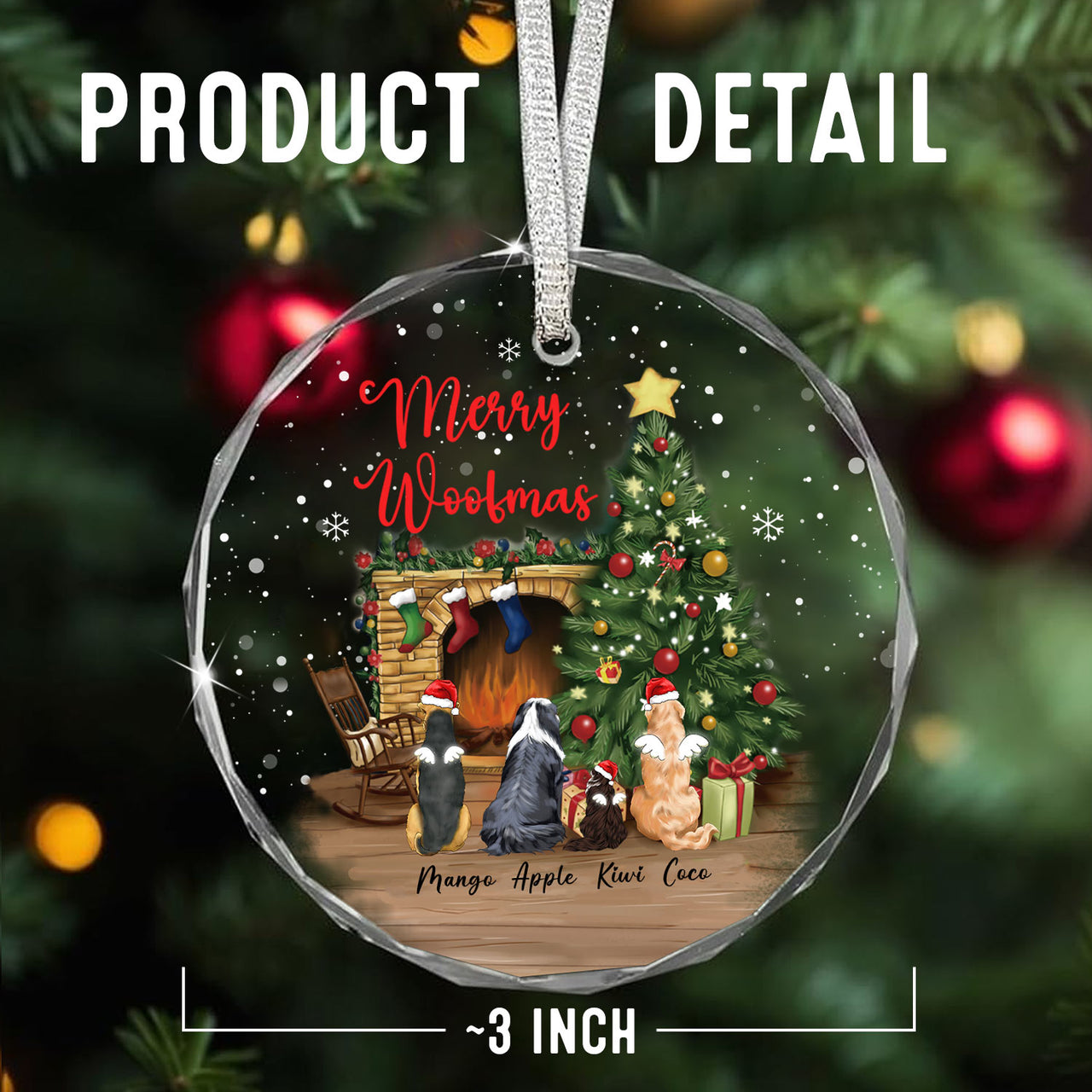 Personalized Christmas Decorative Glass Ornament - Gift For Dog Cat Lovers - Fluffy Dog&Cat Memorial