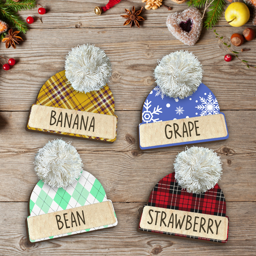 Custom Family Name Beanie Hat Ornament, Christmas Gift