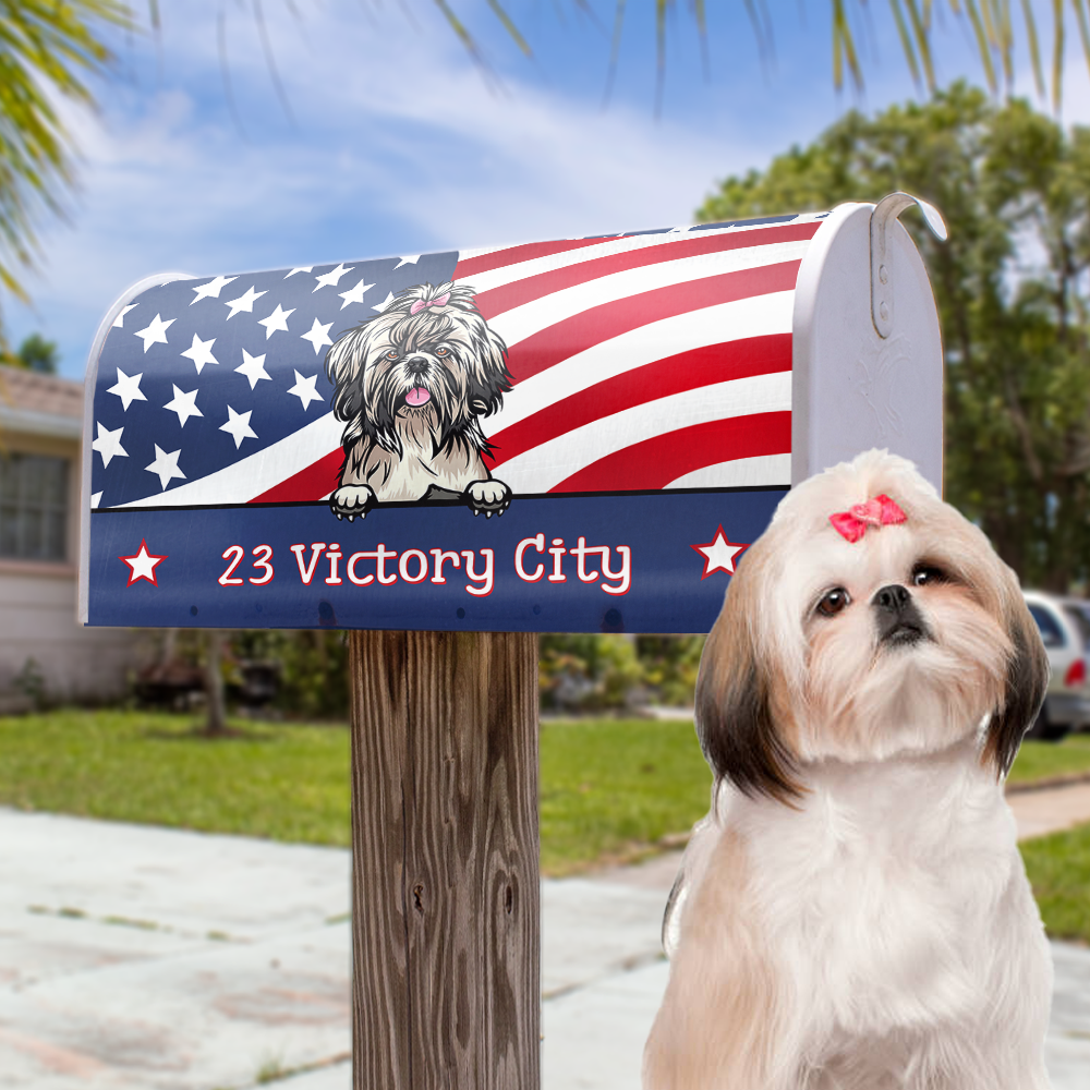 Personalized Dog Cat 4th July American Flag Mailbox Cover, Gift For Dog Cat Lovers