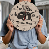 Thumbnail for Custom Happy Campers Camping Wall Wooden Clock, Gift For Camper