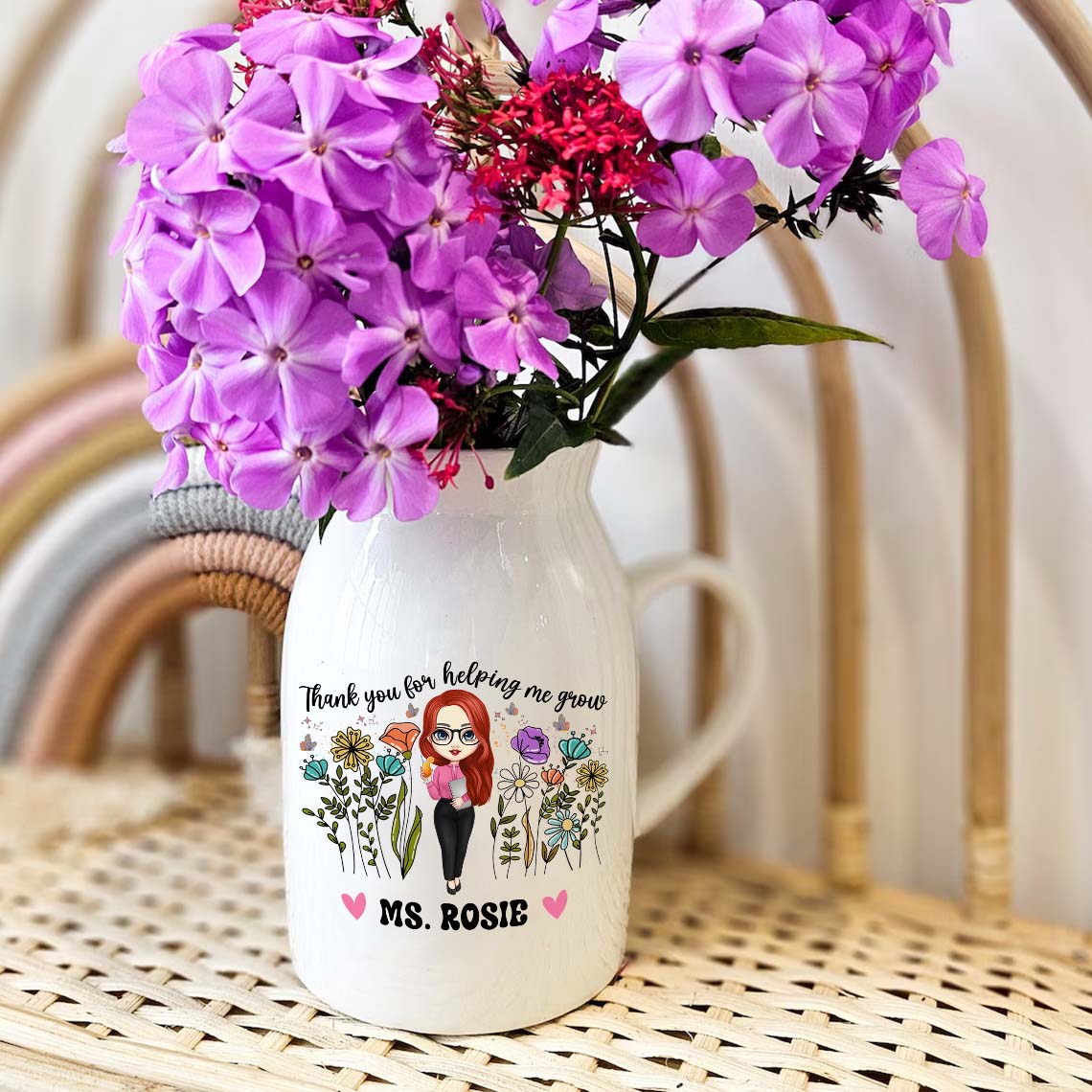 Personalized Flower Teach Them Love Them Watch Them Grow Flower Vase, Appreciation Gift For Teachers