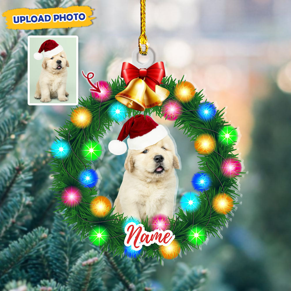 Personalized Acrylic Ornament - Christmas Gift For Pet Lover - Pet Photo Light Wreath