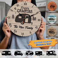 Thumbnail for Custom Happy Campers Camping Wall Wooden Clock, Gift For Camper