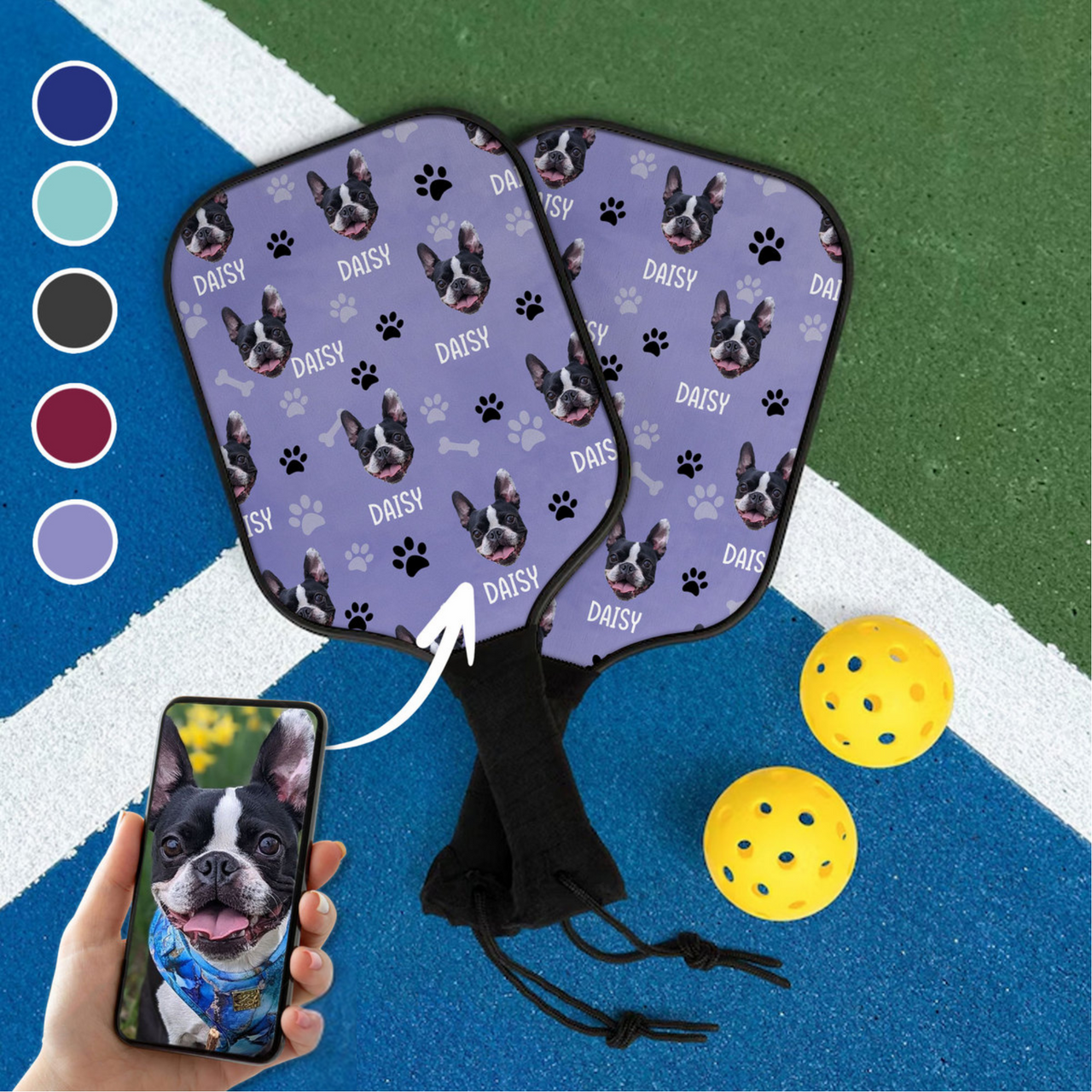 Custom Pickleball Kit - Gift For Pet Lover - Personalized With Dog Cat Photos and Name