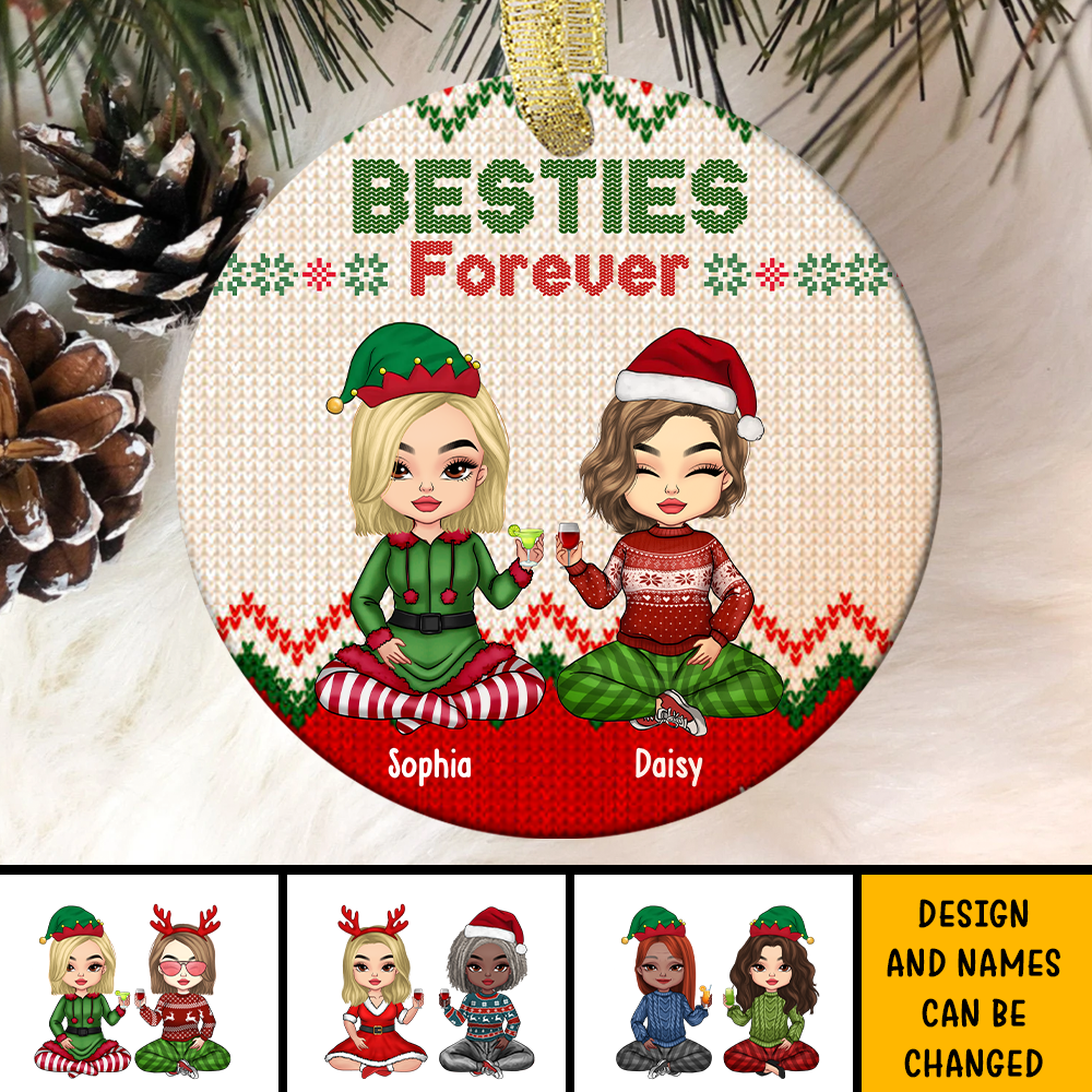 Besties Friends Forever Christmas Personalized Ornament, Customized Holiday Ornament