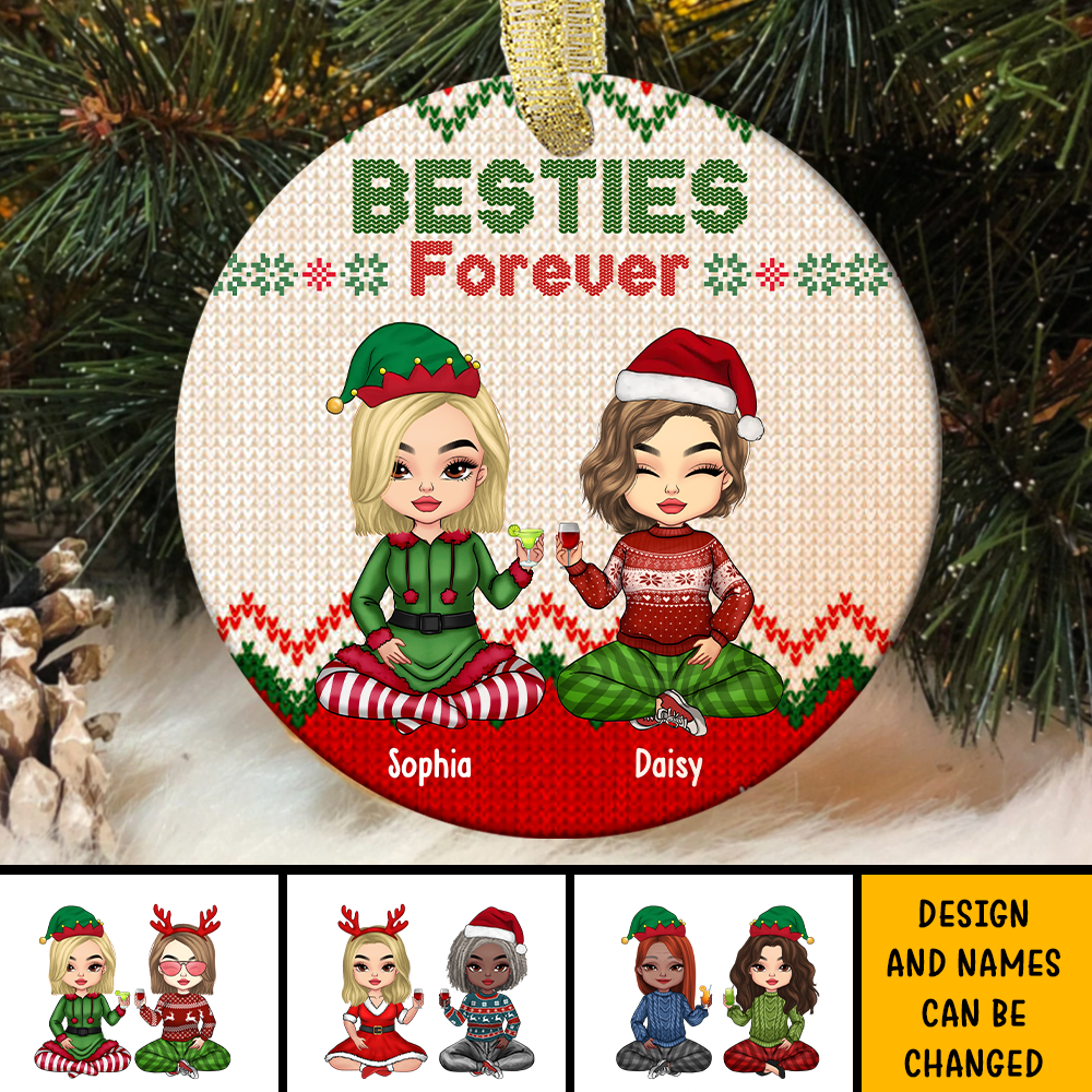 Besties Friends Forever Christmas Personalized Ornament, Customized Holiday Ornament