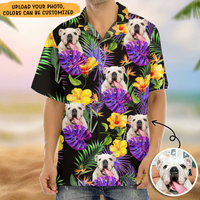 Thumbnail for Custom Purple Palm Leaves Dog Men's Hawaiian Shirt, Dog Lover Gift