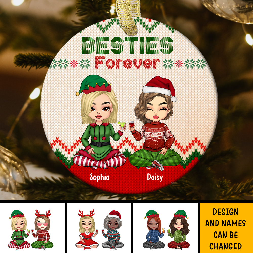 Besties Friends Forever Christmas Personalized Ornament, Customized Holiday Ornament