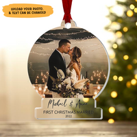 Thumbnail for Custom Photo First Christmas Married Printed Acrylic Ornament, Wedding Couple Custom Gift