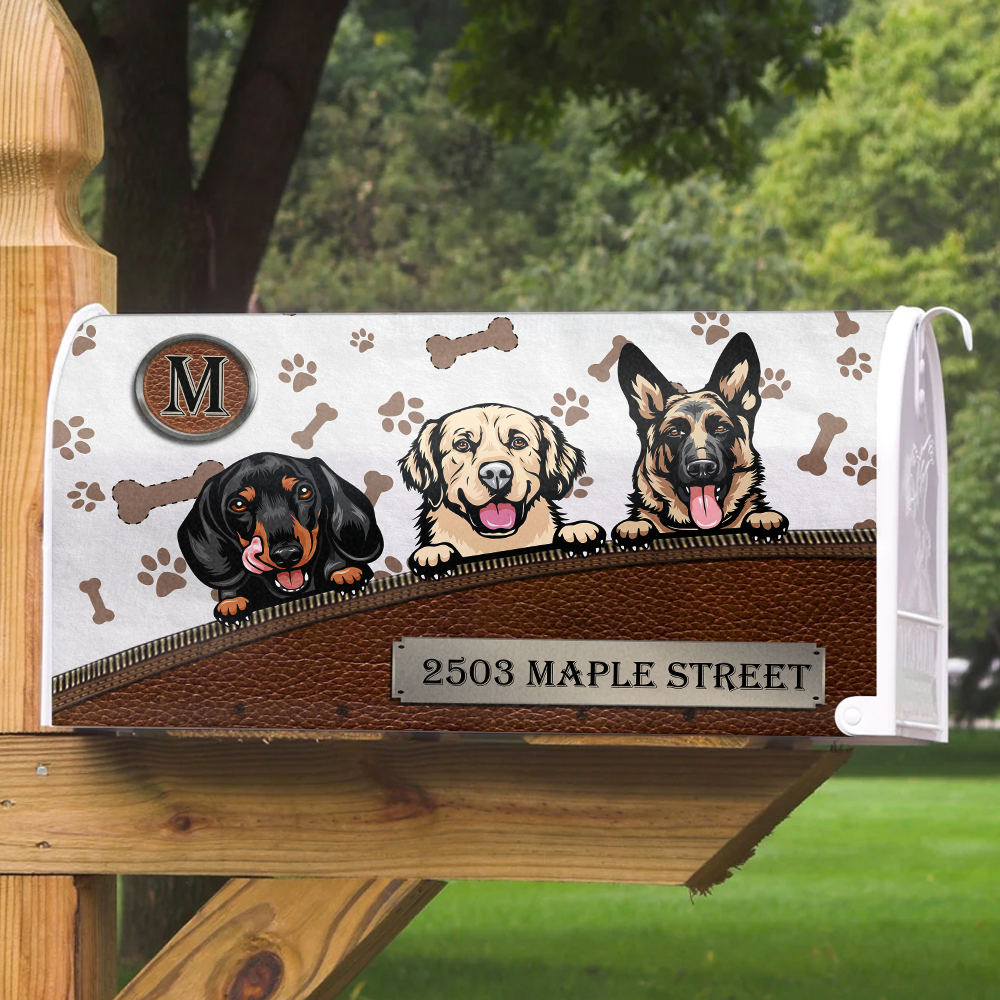 Leather Pattern Dog Personalized Mailbox Decal- Gift for Dog Lovers