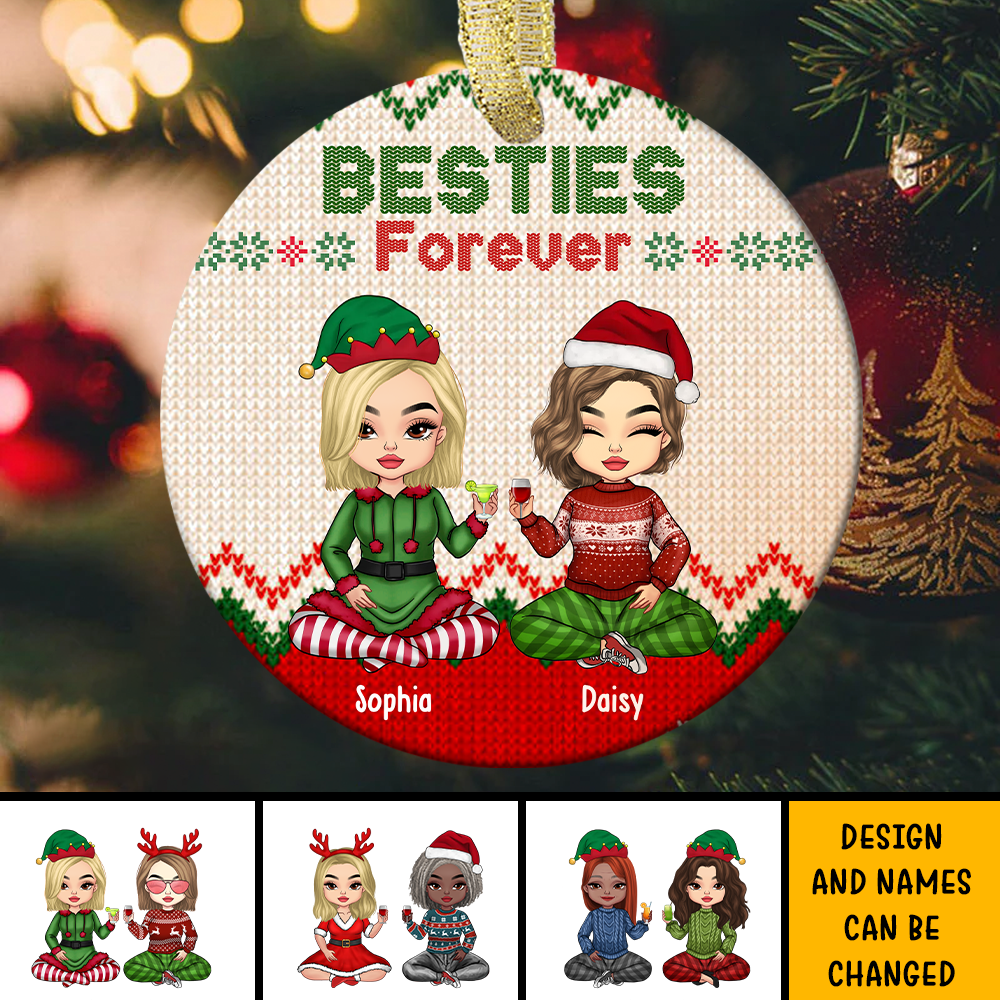 Besties Friends Forever Christmas Personalized Ornament, Customized Holiday Ornament