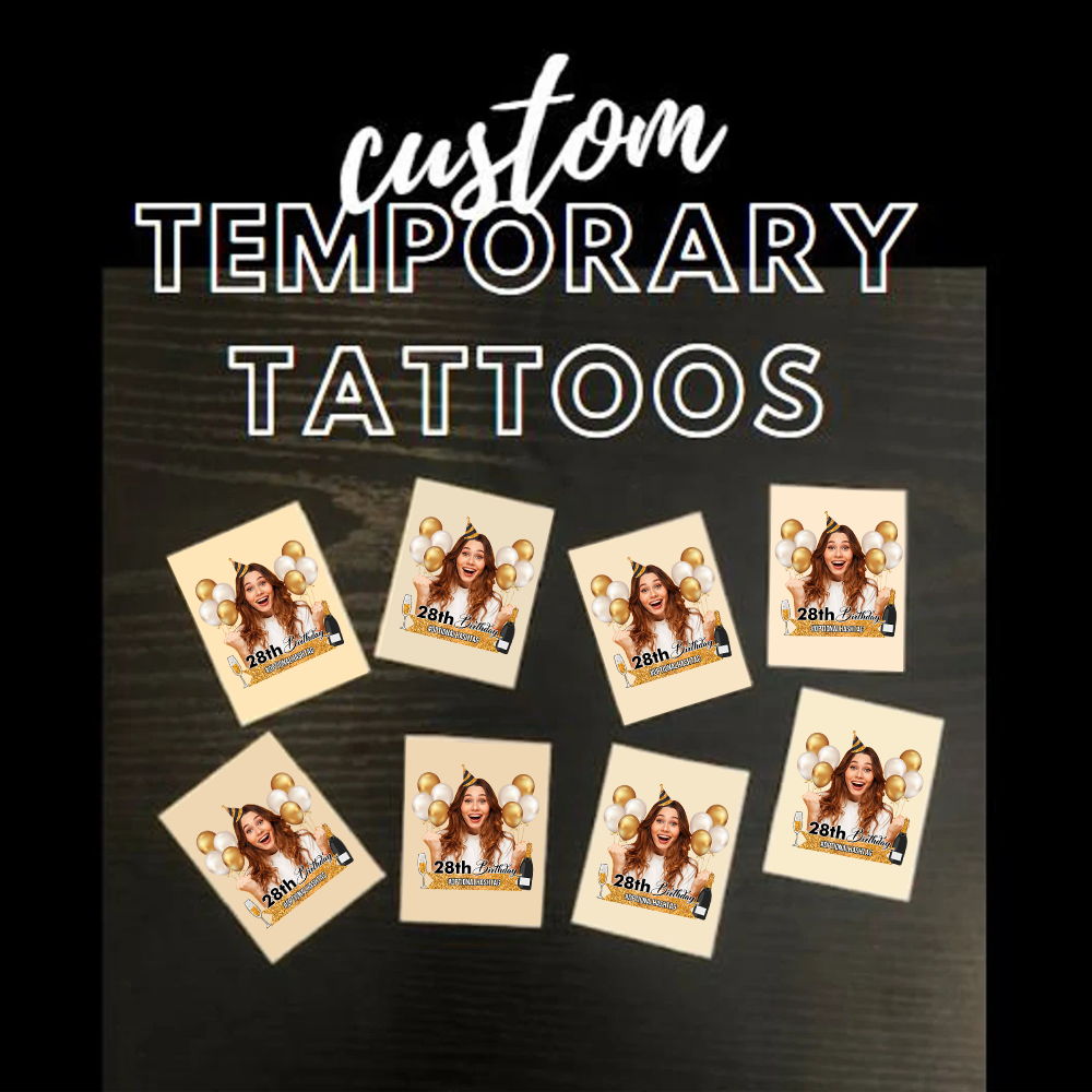 Personalized Happy Birthday Photo Glitter Party Tattoos, B-day Party Supply