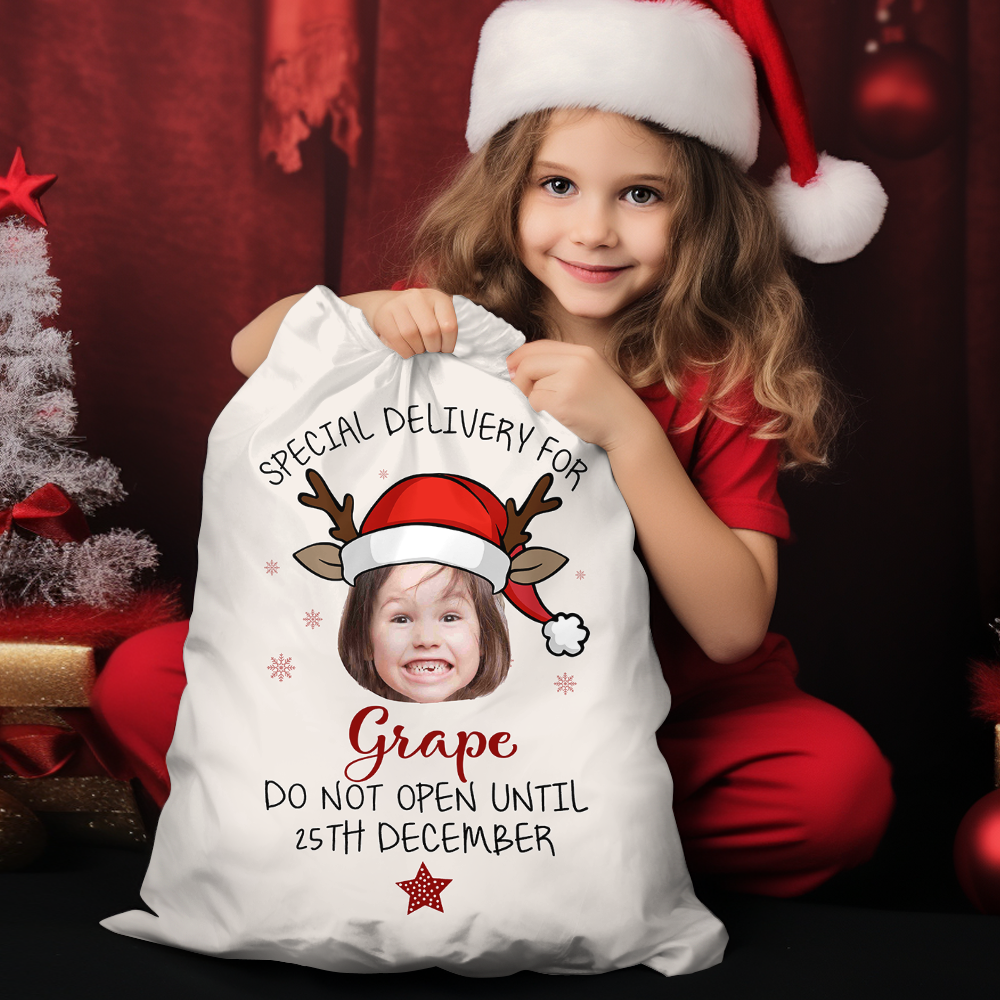 Personalized Santa Sack - Christmas Gift For Family & Pet Lover - Reindeer Santa Hat Photo