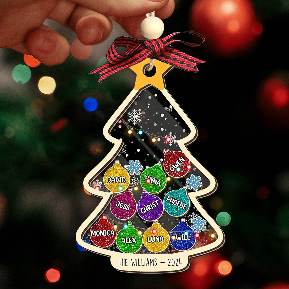 Personalized Shaker Ornament - Christmas Gift For Family - Christmas Tree Colorful Glitter Baubles