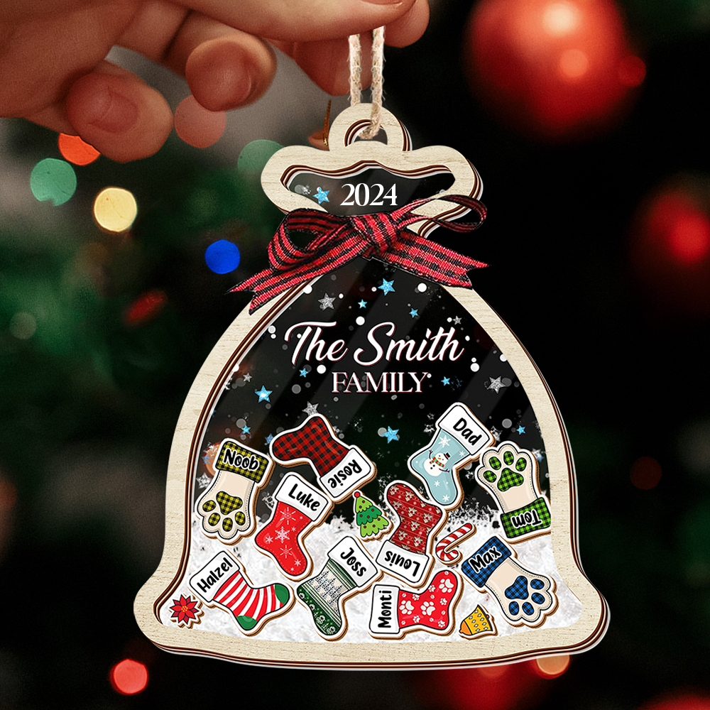 Personalized Shaker Ornament - Christmas Gift For Family - Santa Sack Ornament With Names