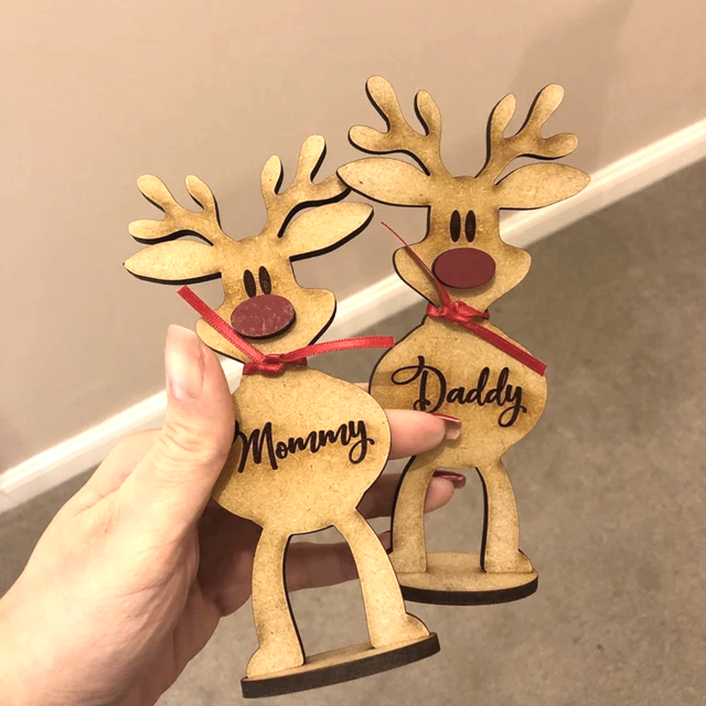 Personalised Wooden Place Names - Christmas Gift For Family - Standing Reindeer Table Decoration