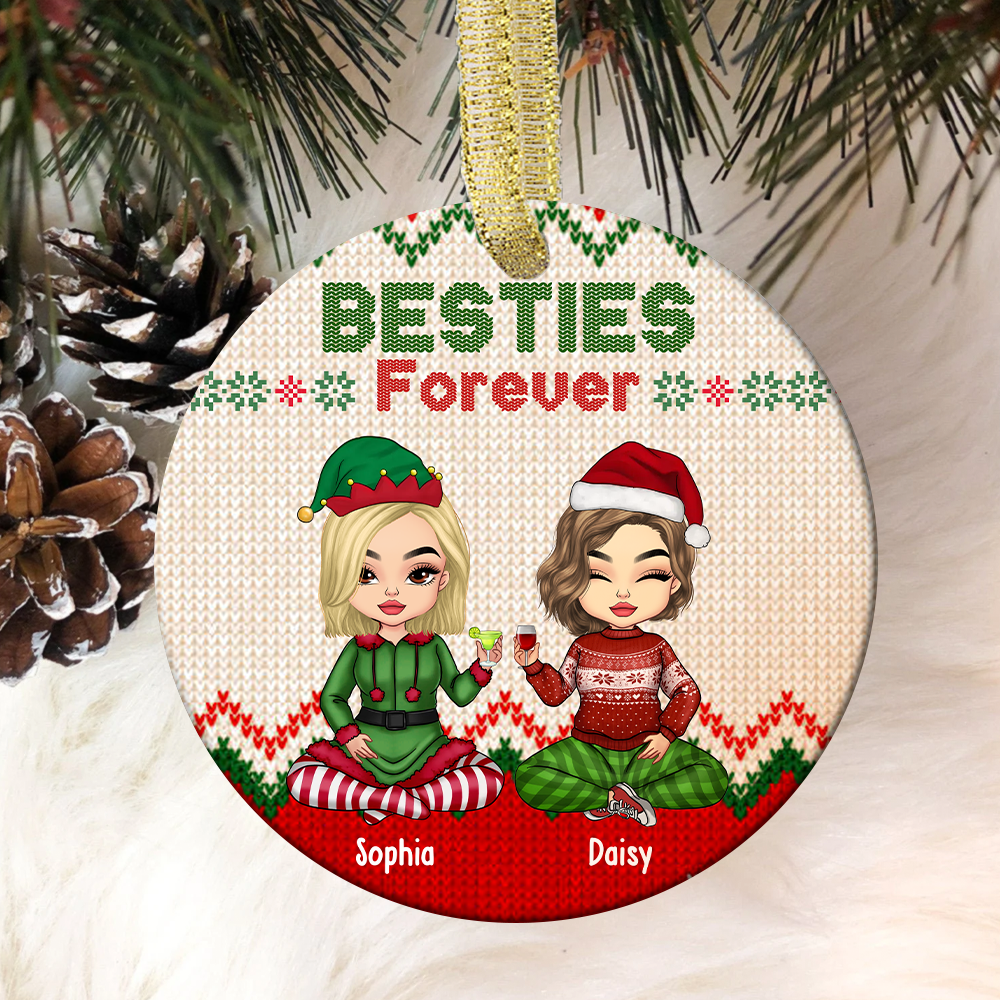 Besties Friends Forever Christmas Personalized Ornament, Customized Holiday Ornament