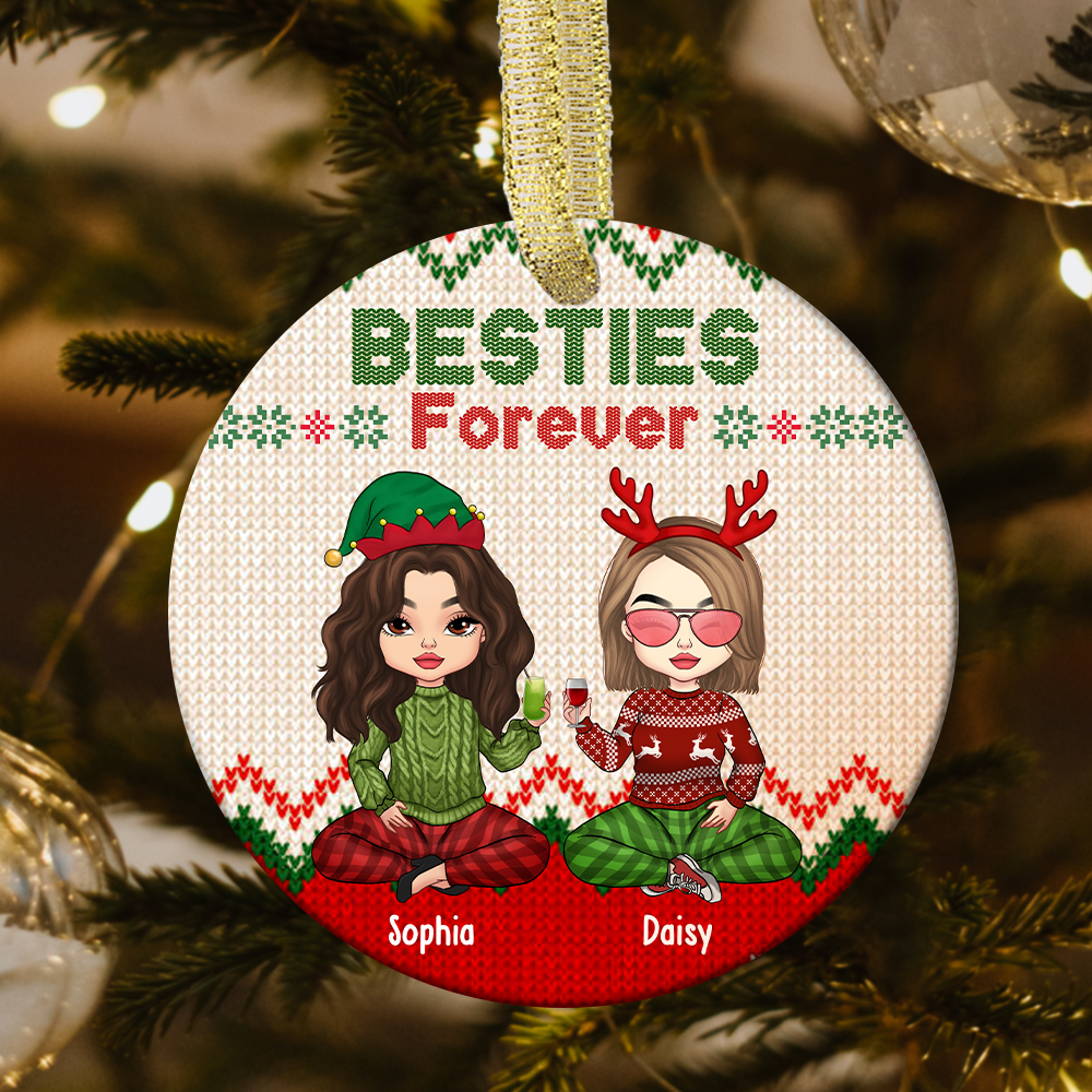 Besties Friends Forever Christmas Personalized Ornament, Customized Holiday Ornament