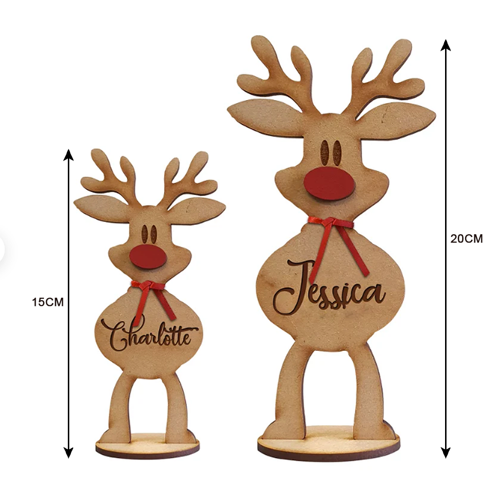 Personalised Wooden Place Names - Christmas Gift For Family - Standing Reindeer Table Decoration