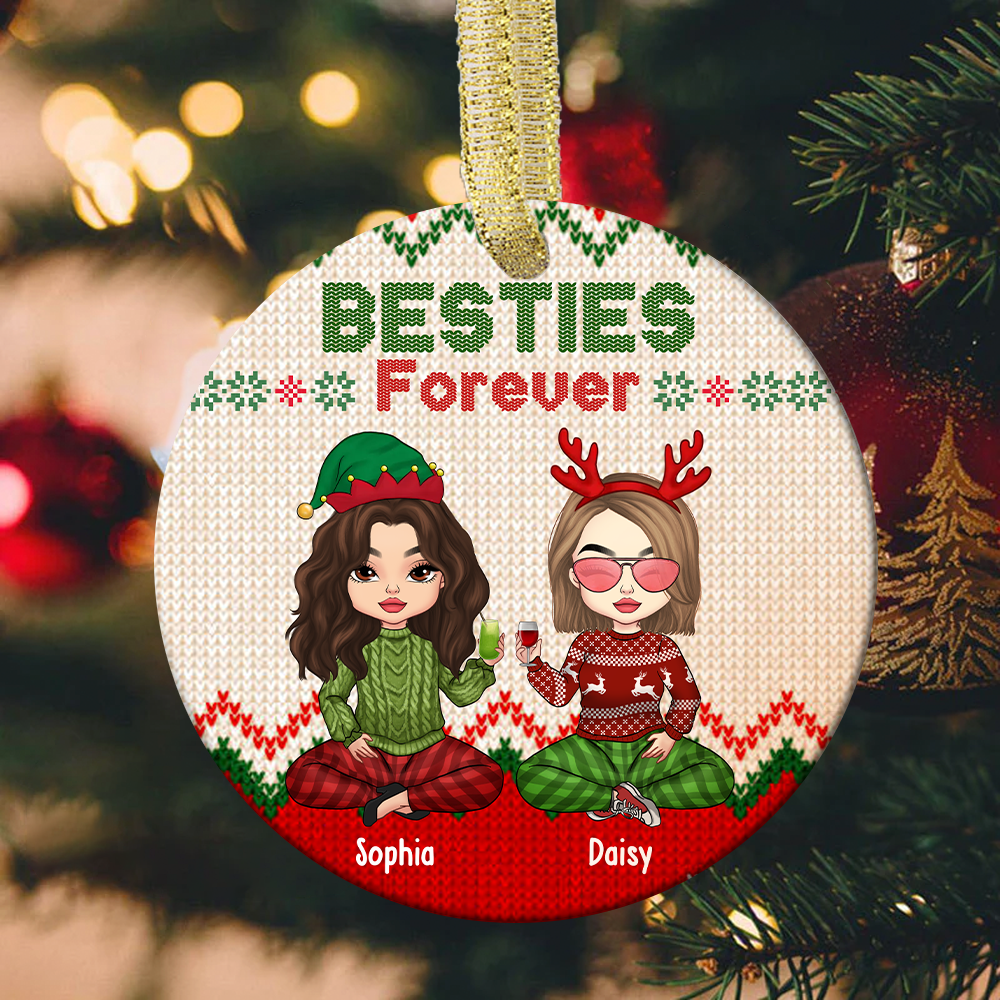 Besties Friends Forever Christmas Personalized Ornament, Customized Holiday Ornament