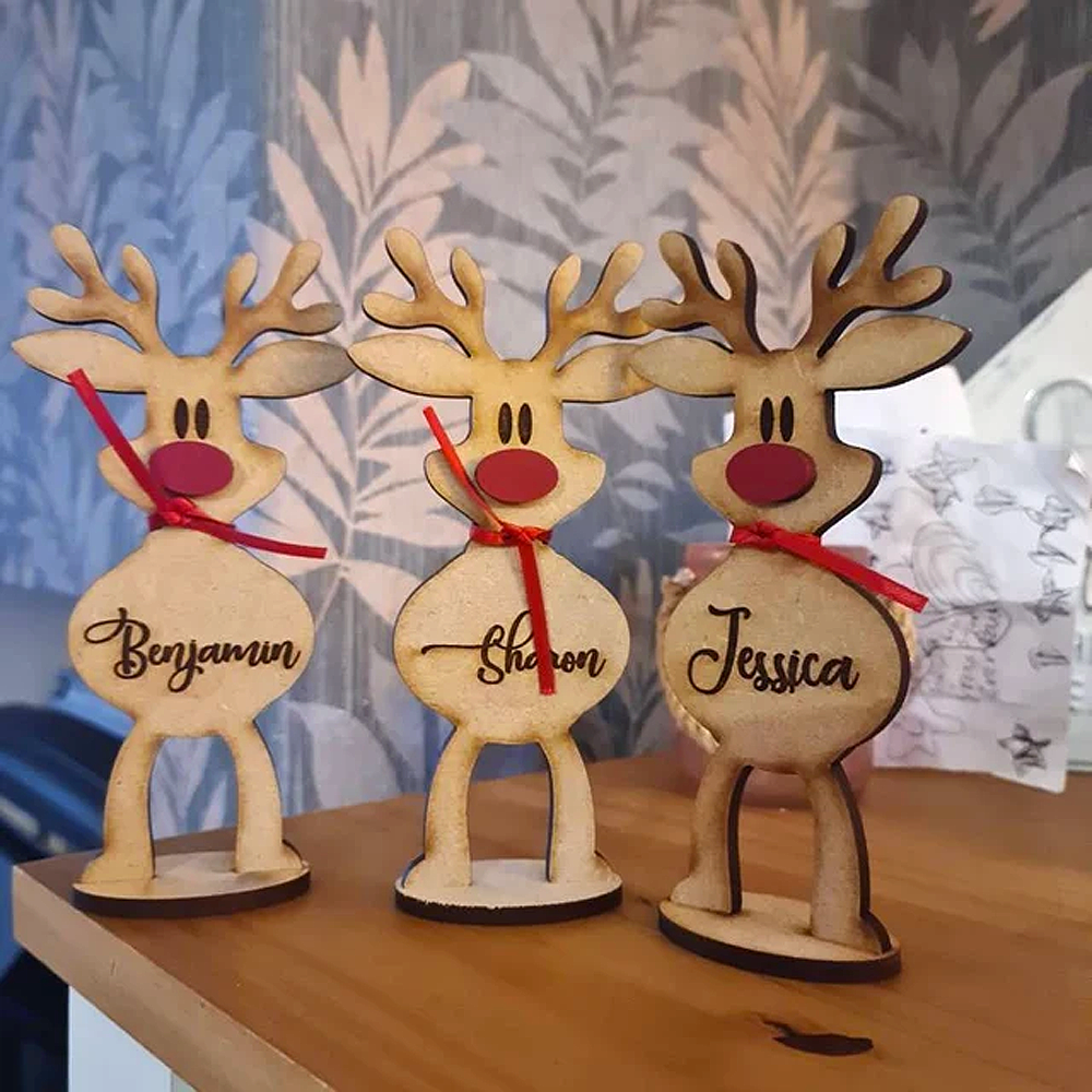 Personalised Wooden Place Names - Christmas Gift For Family - Standing Reindeer Table Decoration