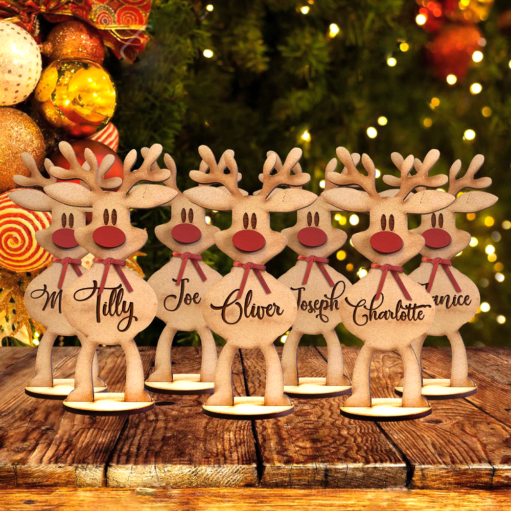 Personalised Wooden Place Names - Christmas Gift For Family - Standing Reindeer Table Decoration