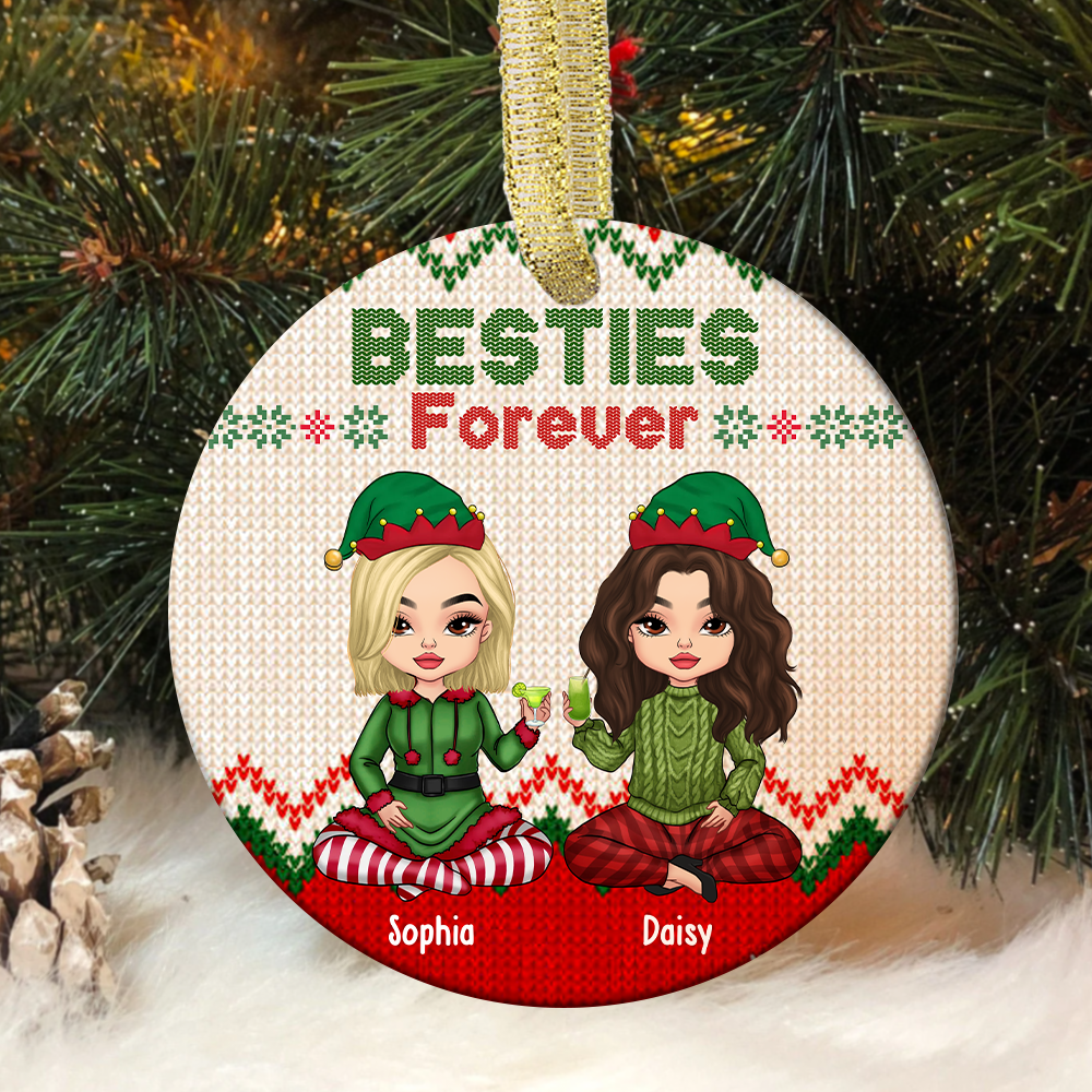 Besties Friends Forever Christmas Personalized Ornament, Customized Holiday Ornament