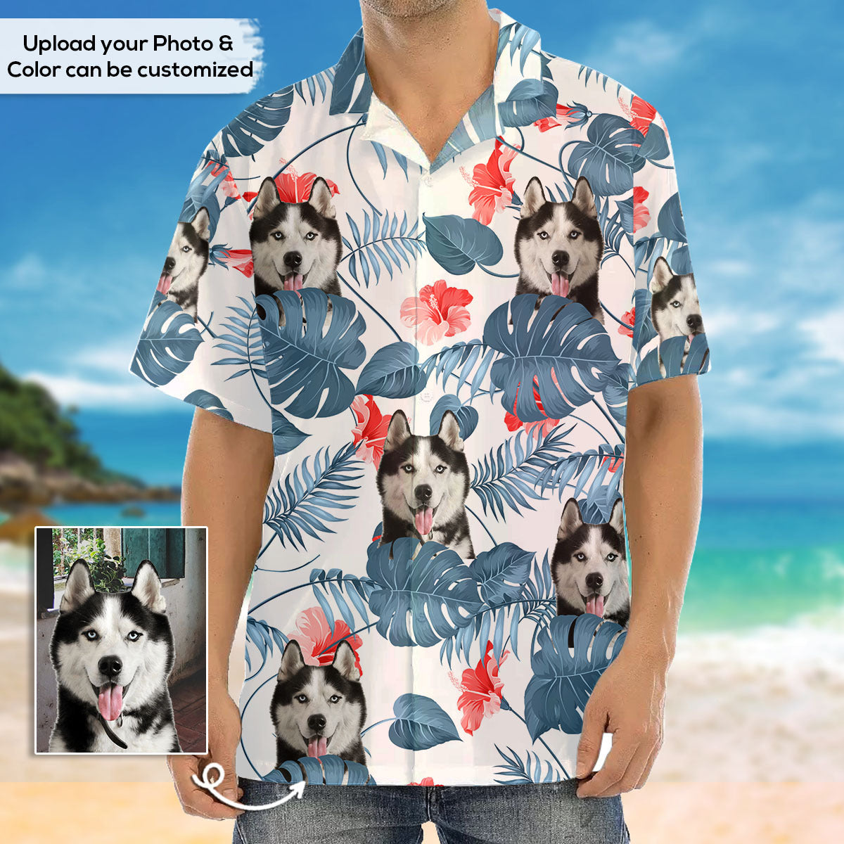 Custom Pet Face Men's Hawaiian Shirt, Dog Lover Gift