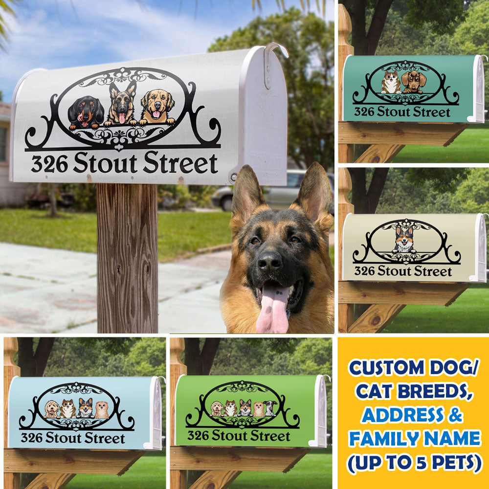 Custom Home Address With Your Lovely Dogs Magnetic Mailbox Cover, Pet Lover Gift