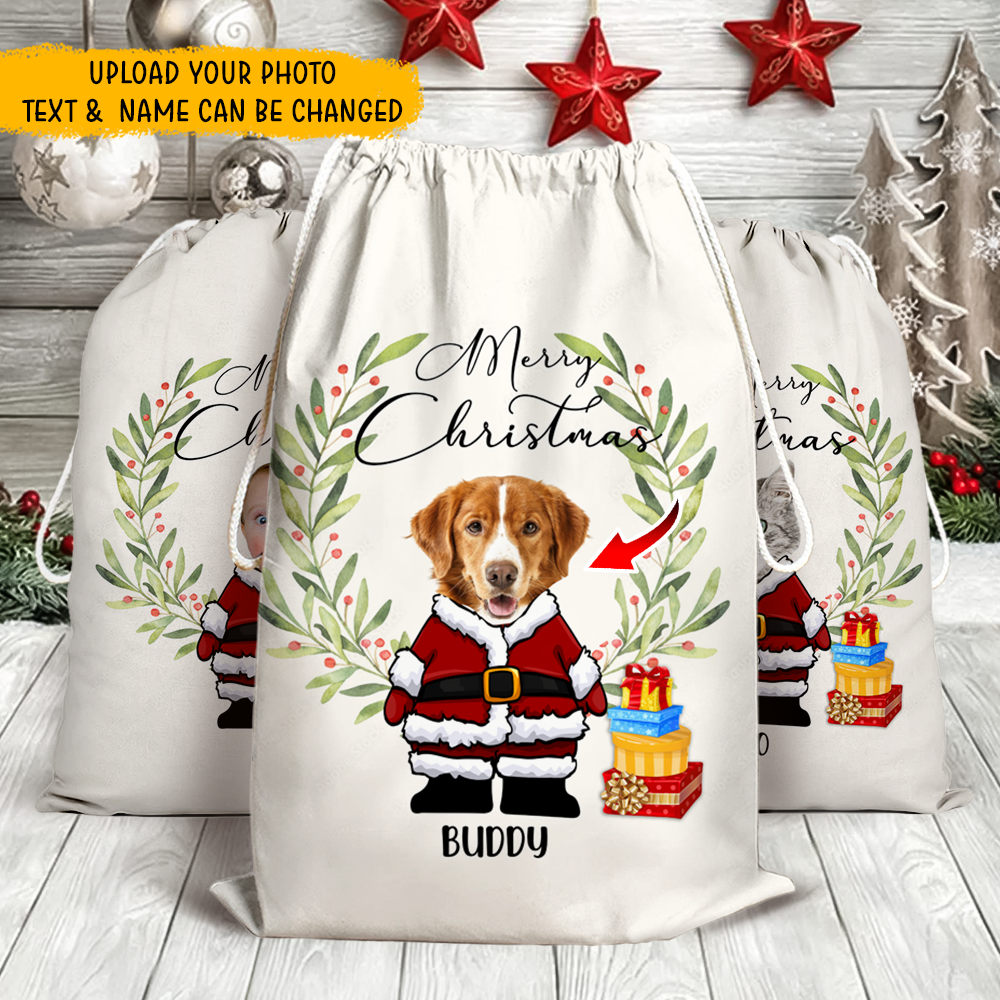 Personalised Face Photo Merry Christmas Santa Family Santa Sack