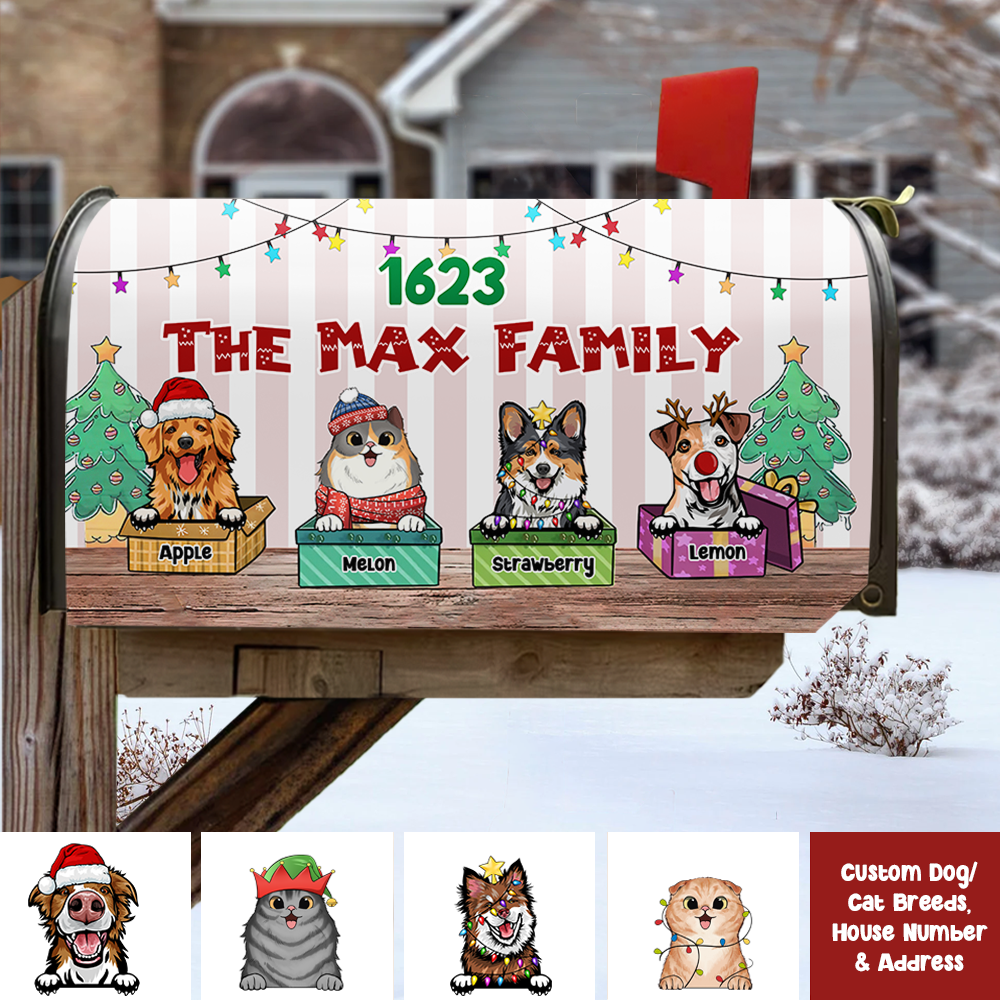 Custom Naughty Cats And Dogs Christmas Mailbox Cover, Christmas Gift